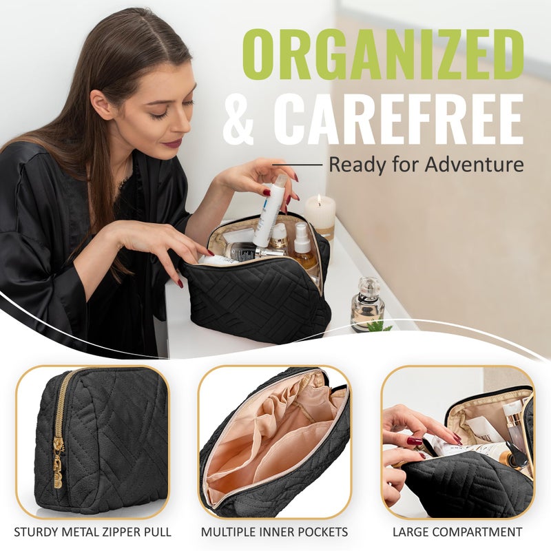 BOACAY Large Makeup Bag  Travel Cosmetic Pouch for Women  Girls & Kids  Zipper Toiletry Organizer for Purse  Kit Case for Accessories  Brushes - Image 2